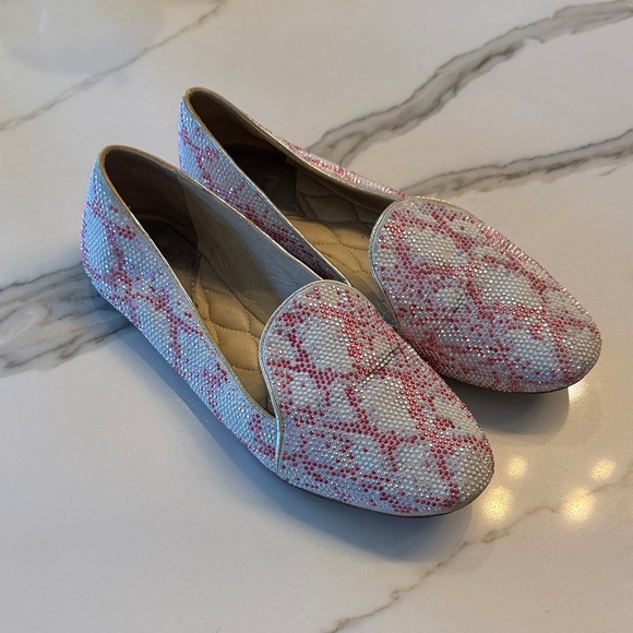 Brian Atwood Shoes - Brian Atwood Pink and White Beaded Flats